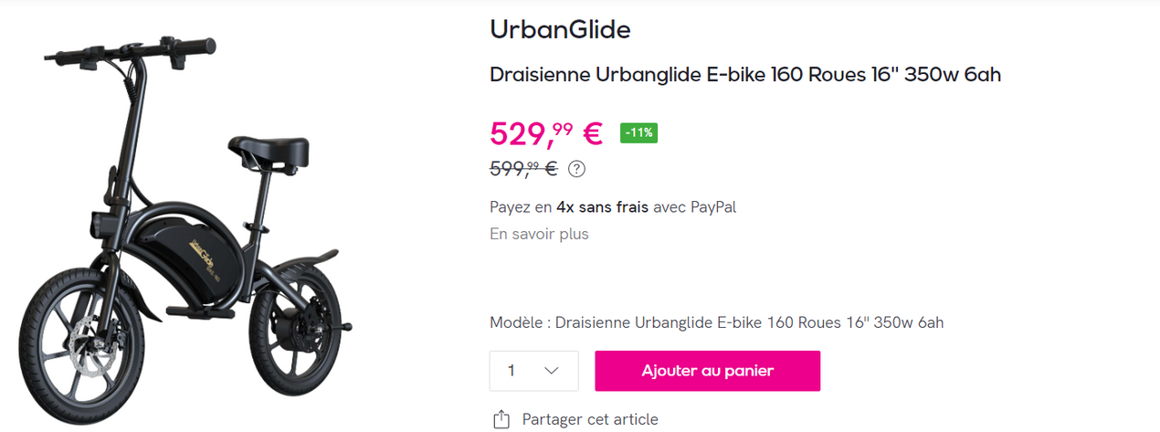 UrbanGlide - Draisienne Urbanglide E-bike 160 Roues 16'' 350w 6ah.png